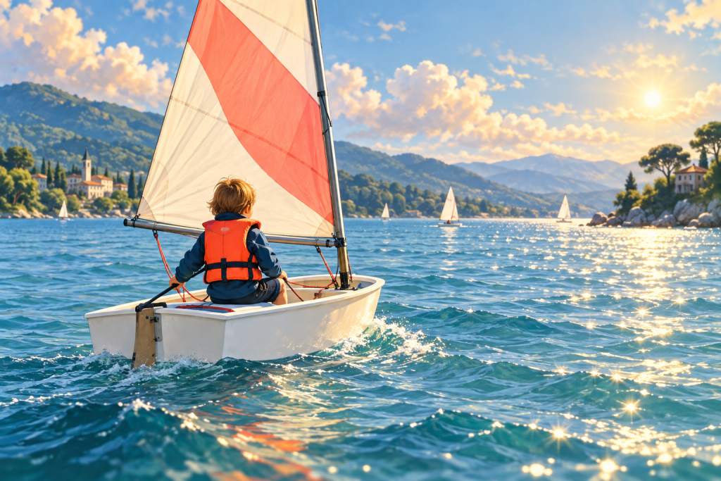 Un enfant découvre la navigation en Optimist