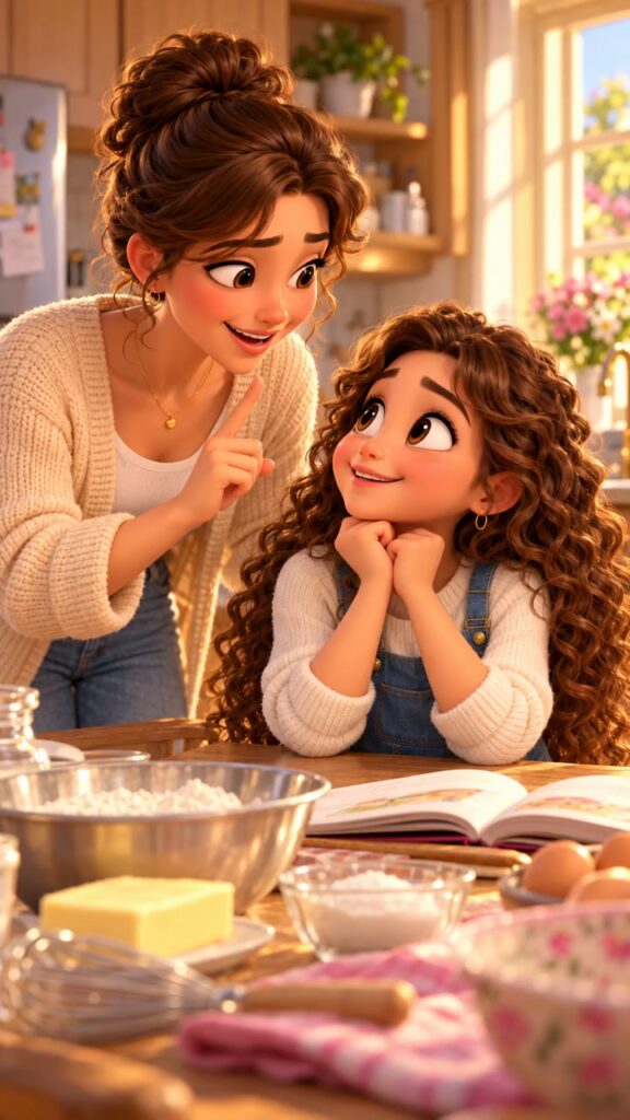 Maryi et sa maman dans la cuisine, préparant une surprise.