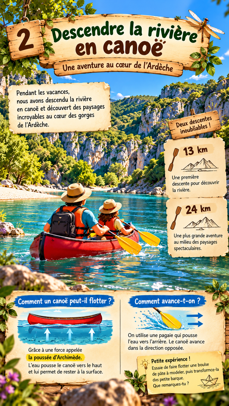 Descendre la rivière en canoë — parcours de 13 et 24 kilomètres